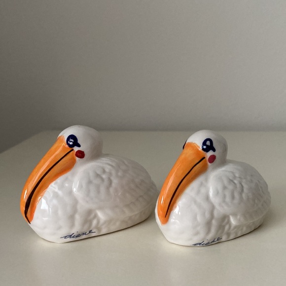 Vintage Salt and Pepper Shakers Ceramic Pelicans by Blue Sky Nautical Beach Sea - Picture 8 of 13